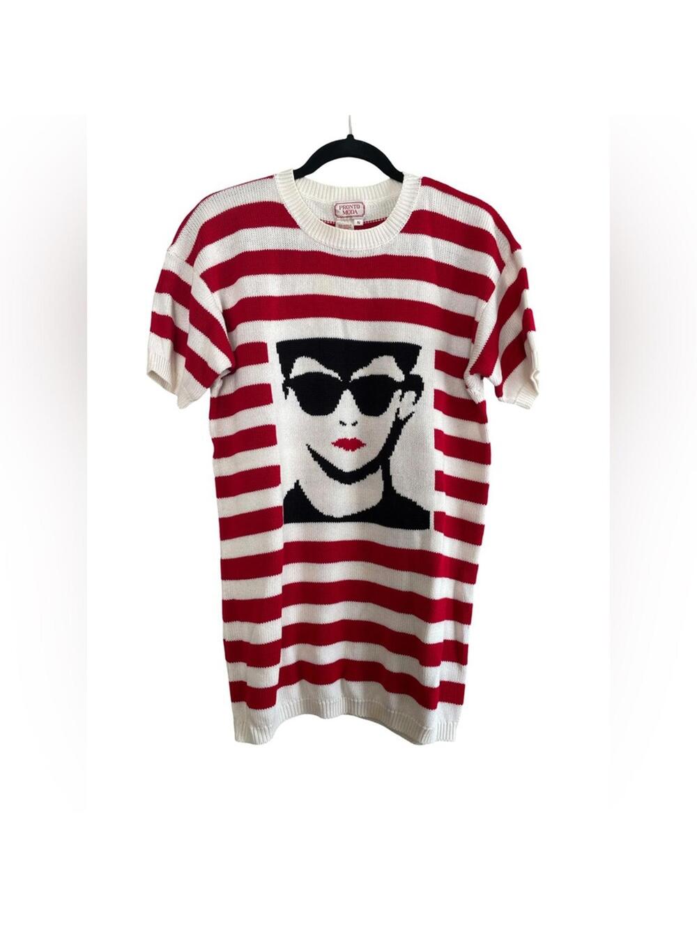 80's Vintage Pronto Moda Nautical Retro Striped Mini Sweater Dress Artsy Size S